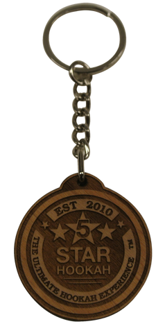 5 Star Hookah Wooden Round Key Chain